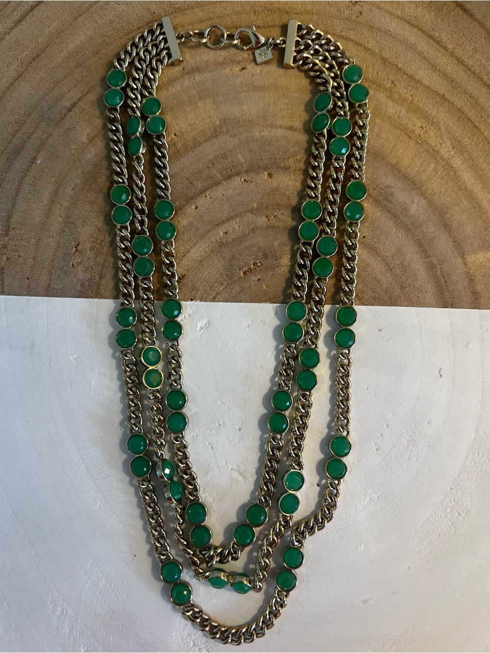 Banana Republic Green and Gold Multi-Strand Chain Necklace